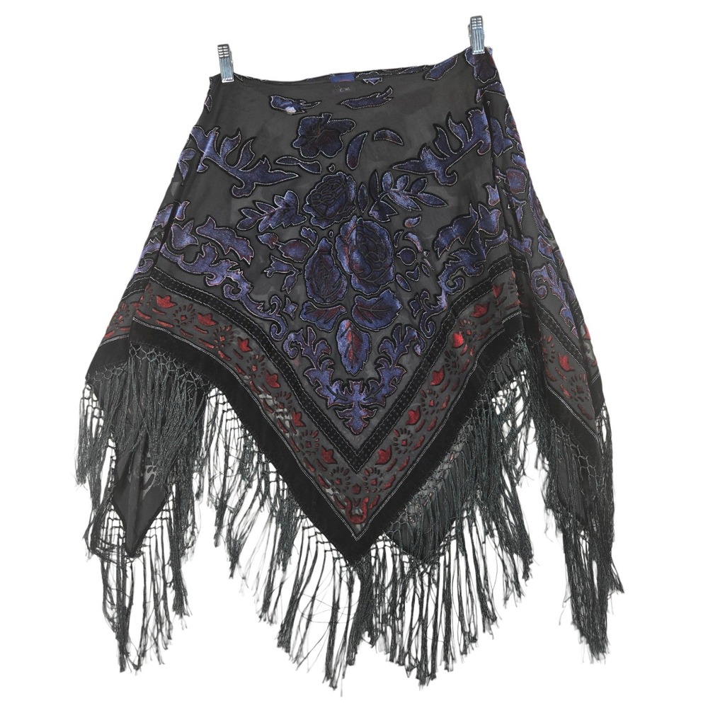 Wild Cat Velvet Burnout Fringe Infinity Scarf Sheer Floral Cowl Wrap Whimsygoth